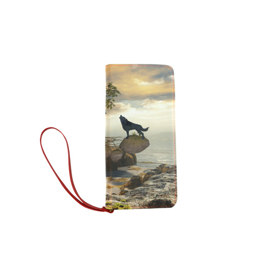 The lonely wolf on a flying rock Women's Clutch Wallet (Model 1637)