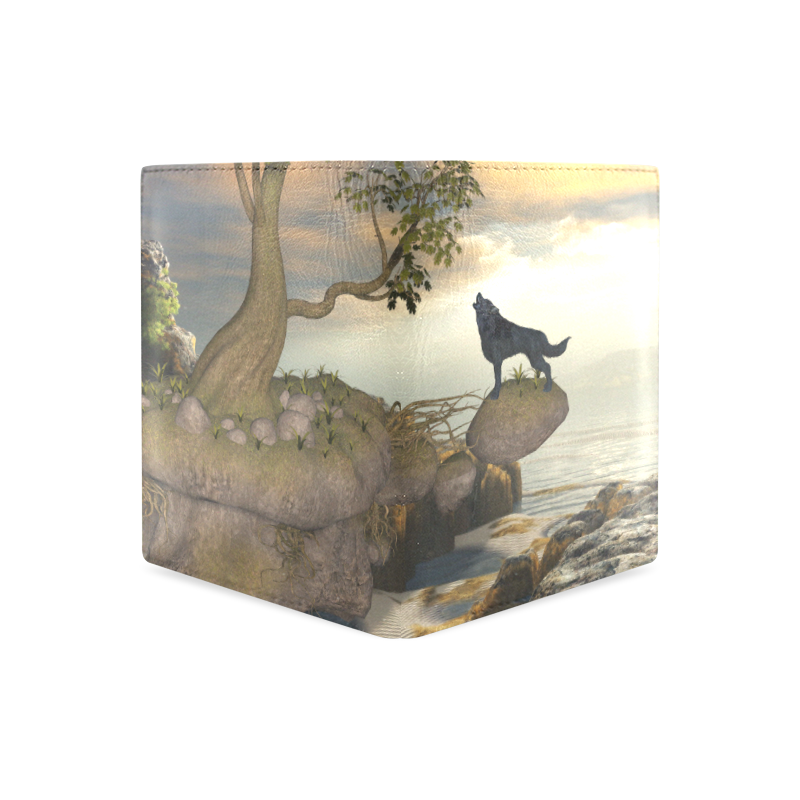 The lonely wolf on a flying rock Men's Leather Wallet (Model 1612)