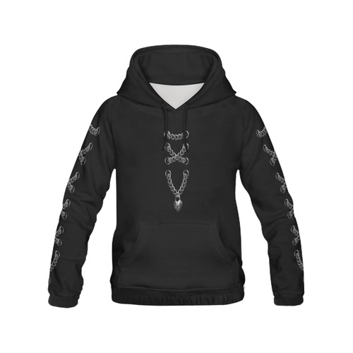 Silver Chain Lock Multi Lacing Love Heart s All Over Print Hoodie for Women (USA Size) (Model H13)