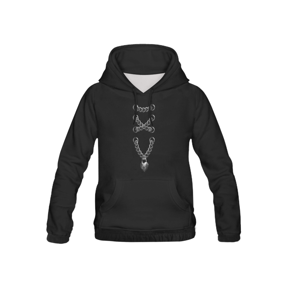 Silver Chain Lock Lacing Love Heart All Over Print Hoodie for Kid (USA Size) (Model H13)