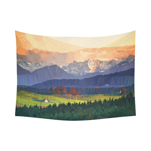 Mountain Meadow Low Poly Landscape Cotton Linen Wall Tapestry 80"x 60"