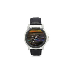 Night Walk Unisex Stainless Steel Leather Strap Watch(Model 202)