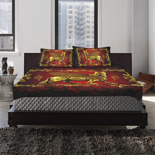 Black and Gold Lamassu Bedroom Set 3-Piece Bedding Set