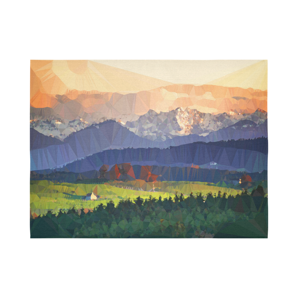 Mountain Meadow Low Poly Landscape Cotton Linen Wall Tapestry 80"x 60"