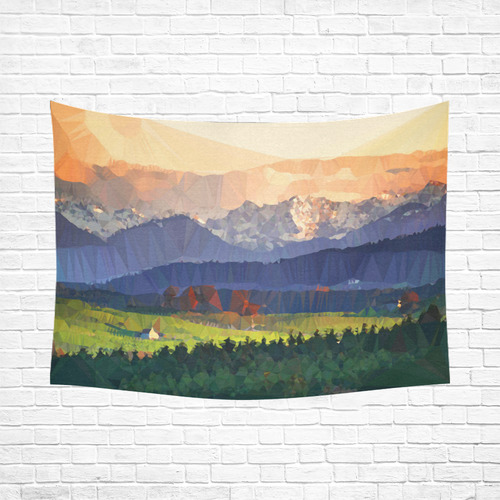 Mountain Meadow Low Poly Landscape Cotton Linen Wall Tapestry 80"x 60"