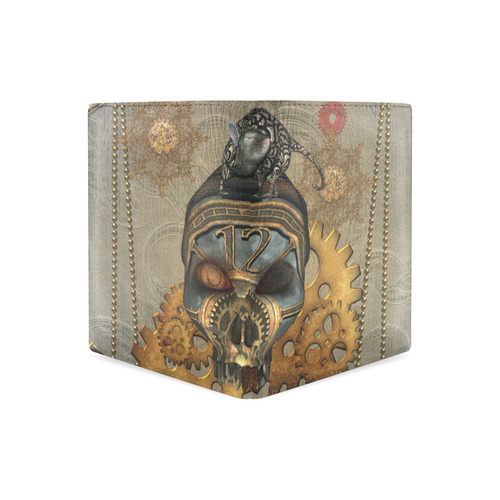 Awesome steampunk skull Men's Leather Wallet (Model 1612)