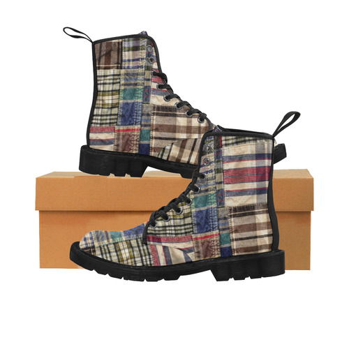 patchwork plaid / tartan Martin Boots for Men (Black) (Model 1203H)