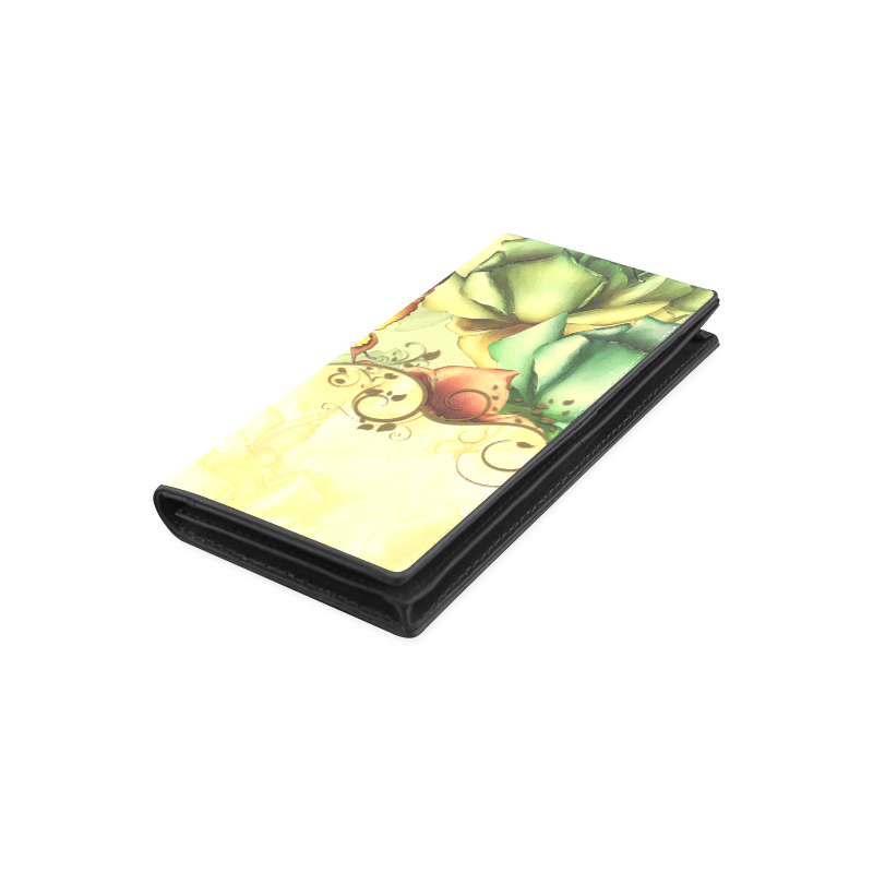 Colorful flowers with butterflies Women's Leather Wallet (Model 1611)