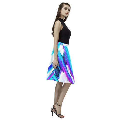 Blue watercolors Melete Pleated Midi Skirt (Model D15)