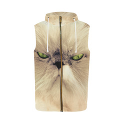 Angy Cat All Over Print Sleeveless Zip Up Hoodie for Men (Model H16)