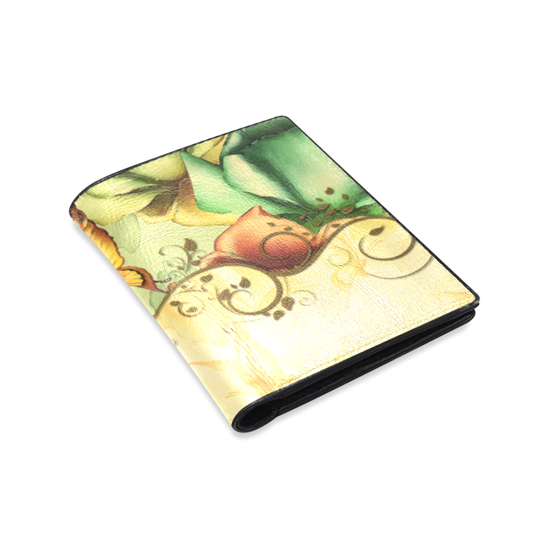 Colorful flowers with butterflies Men's Leather Wallet (Model 1612)