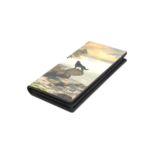 The lonely wolf on a flying rock Women's Leather Wallet (Model 1611)