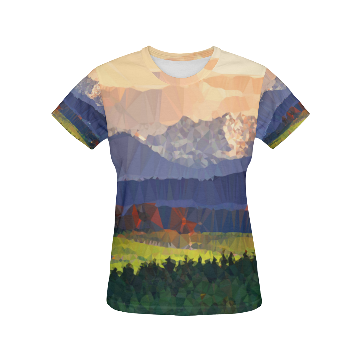 Mountain Meadow Low Poly Landscape All Over Print T-Shirt for Women (USA Size) (Model T40)