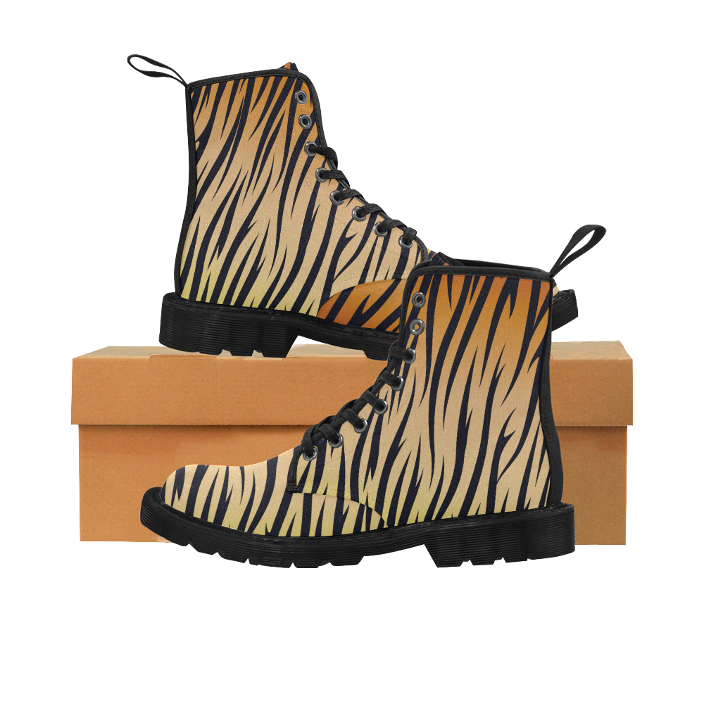 W Tiger stripe animal print Martin Boots for Men (Black) (Model 1203H)