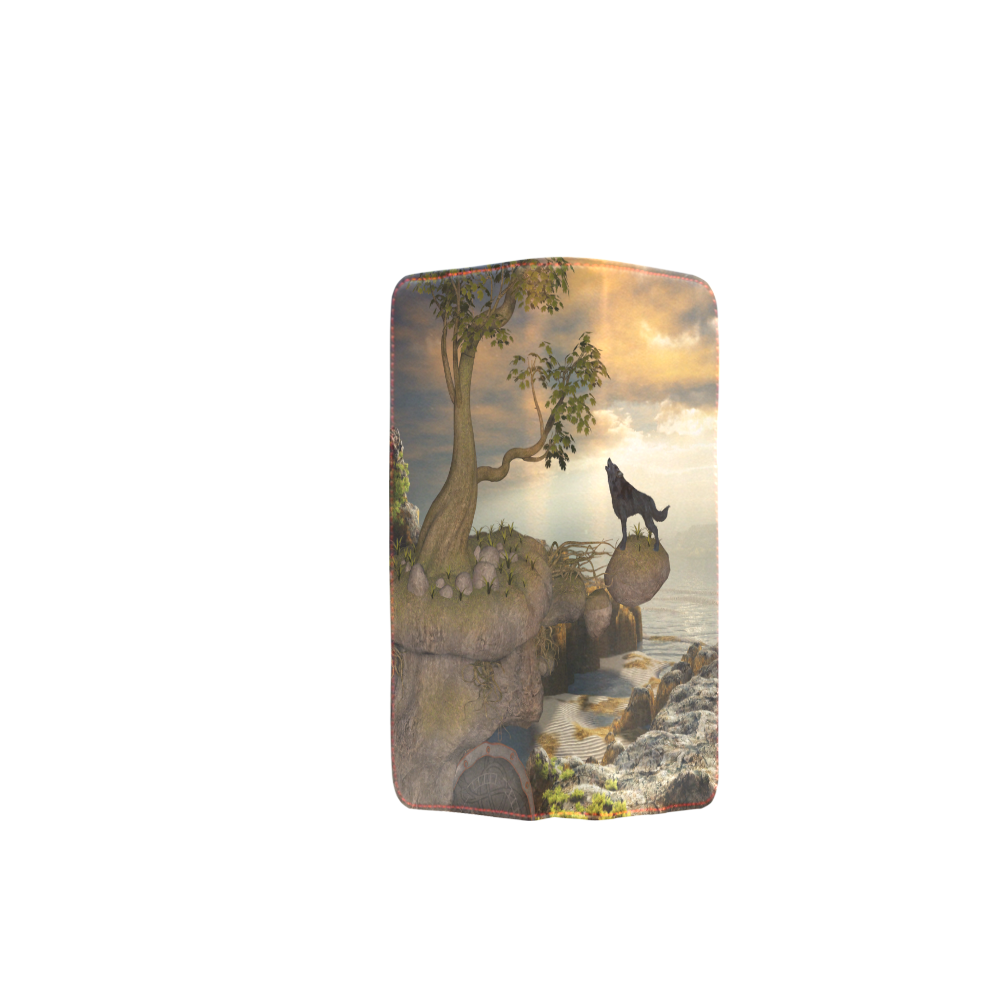 The lonely wolf on a flying rock Women's Clutch Wallet (Model 1637)