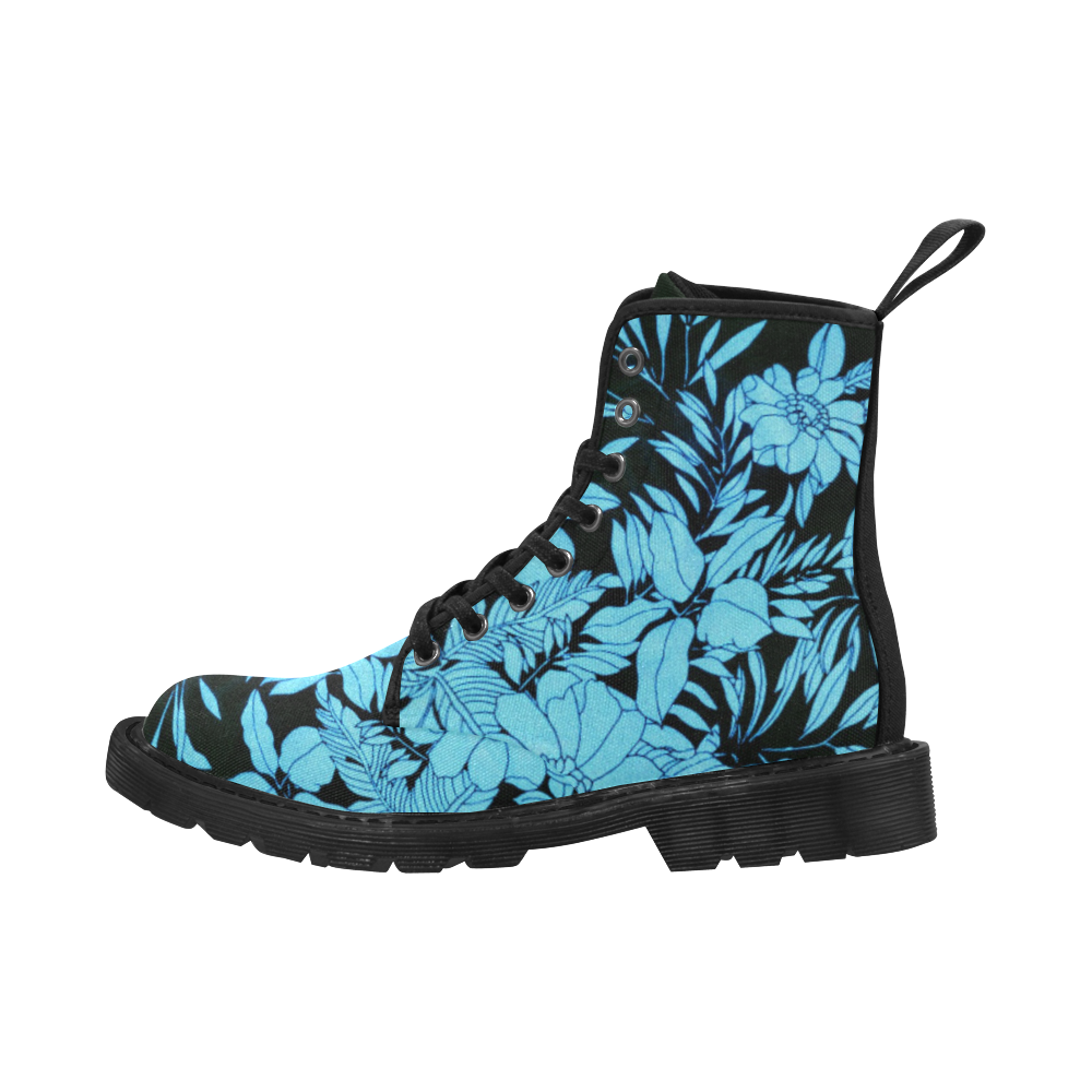 winter blue floral Martin Boots for Men (Black) (Model 1203H)