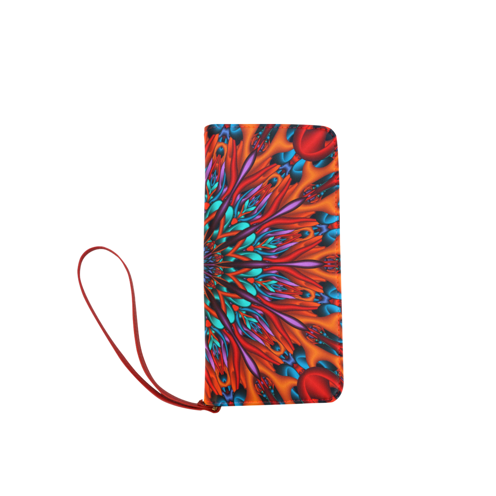 Orange turquoise fractal mandala Women's Clutch Wallet (Model 1637)