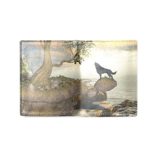 The lonely wolf on a flying rock Men's Leather Wallet (Model 1612)