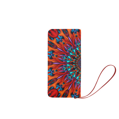 Orange turquoise fractal mandala Women's Clutch Wallet (Model 1637)