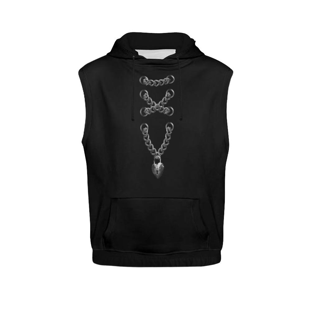 Silver Chain Lock Lacing Love Heart s All Over Print Sleeveless Hoodie for Men (Model H15)