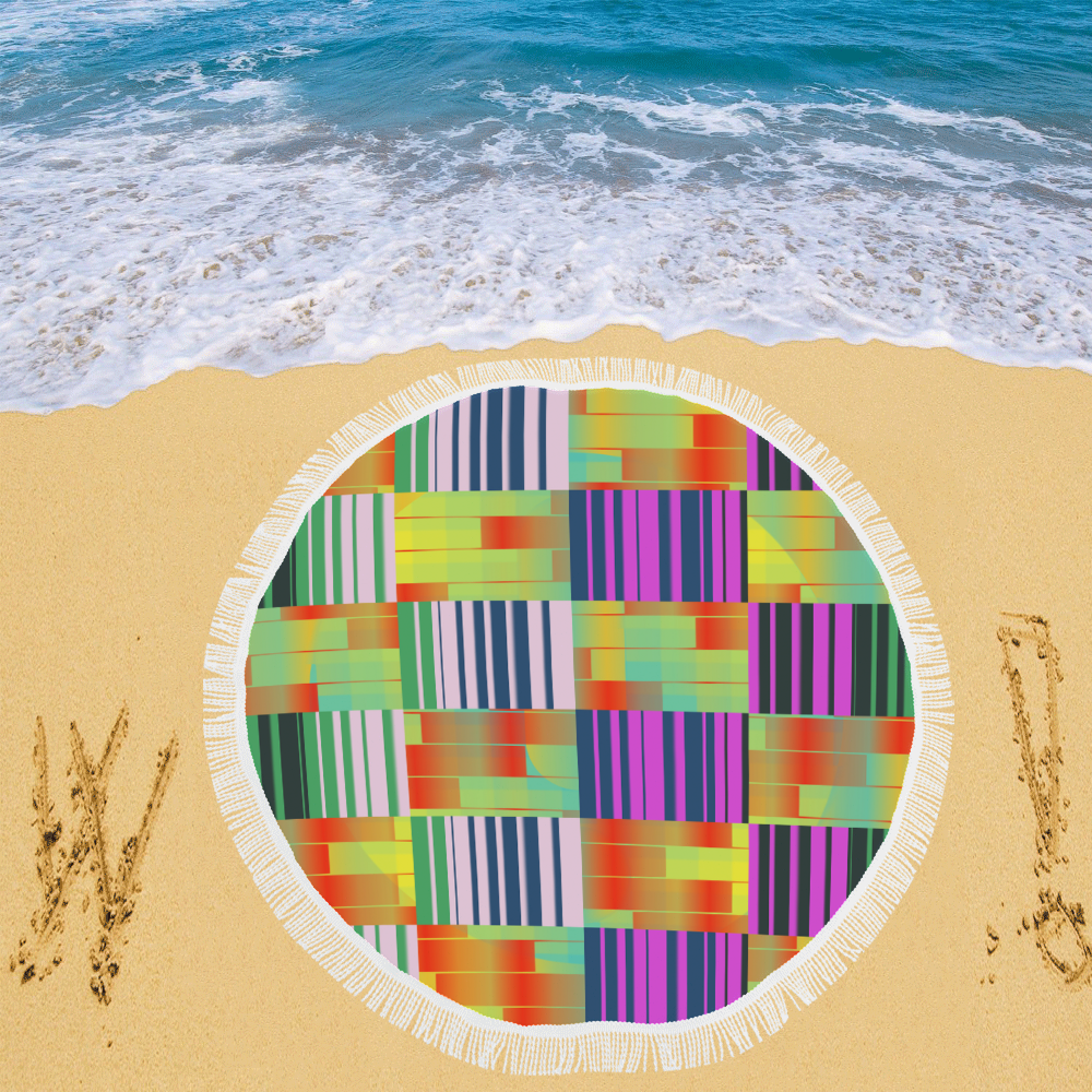 Vertical and horizontal stripes Circular Beach Shawl 59"x 59"