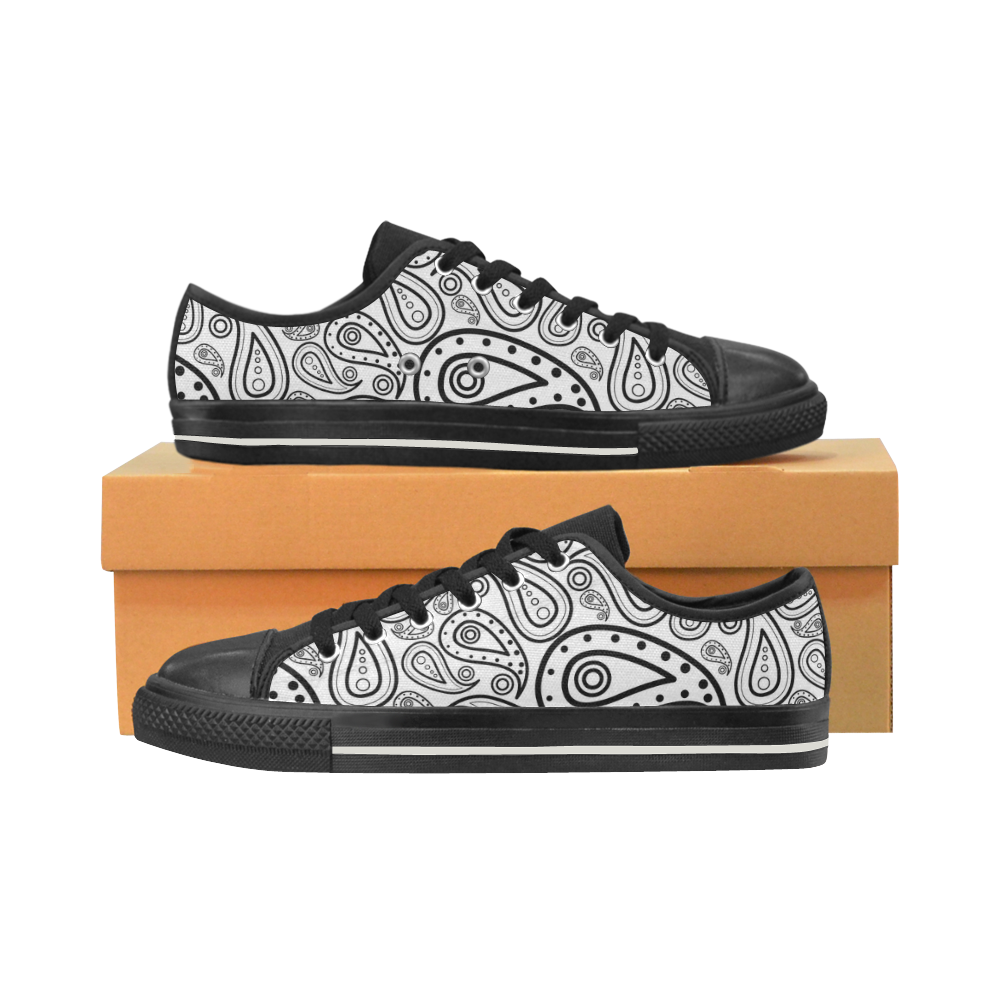black and white paisley Women's Classic Canvas Shoes (Model 018)