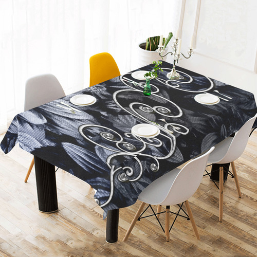 Flower power in blue Cotton Linen Tablecloth 60"x120"