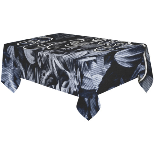 Flower power in blue Cotton Linen Tablecloth 60"x120"