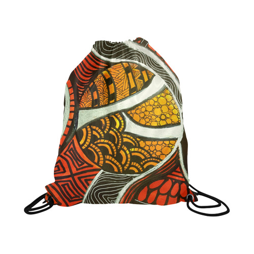 Red Orange & Black Abstract Large Drawstring Bag Model 1604 (Twin Sides)  16.5"(W) * 19.3"(H)