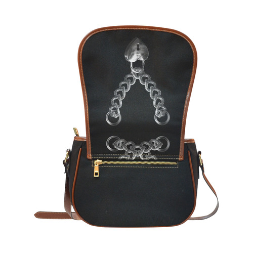 Silver Chain Lock Lacing Love Heart s Saddle Bag/Small (Model 1649)(Flap Customization)