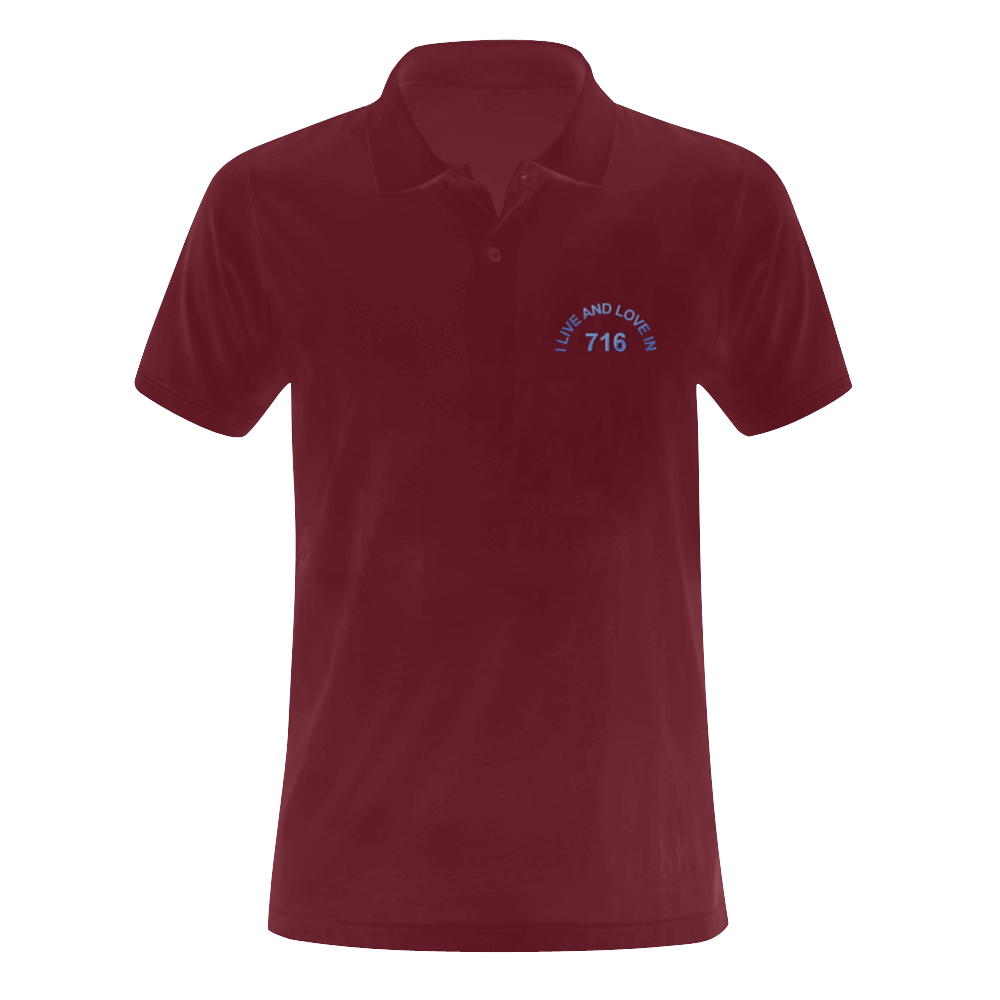 I LIVE AND LOVE IN 716 on Maroon Men's Polo Shirt (Model T24)
