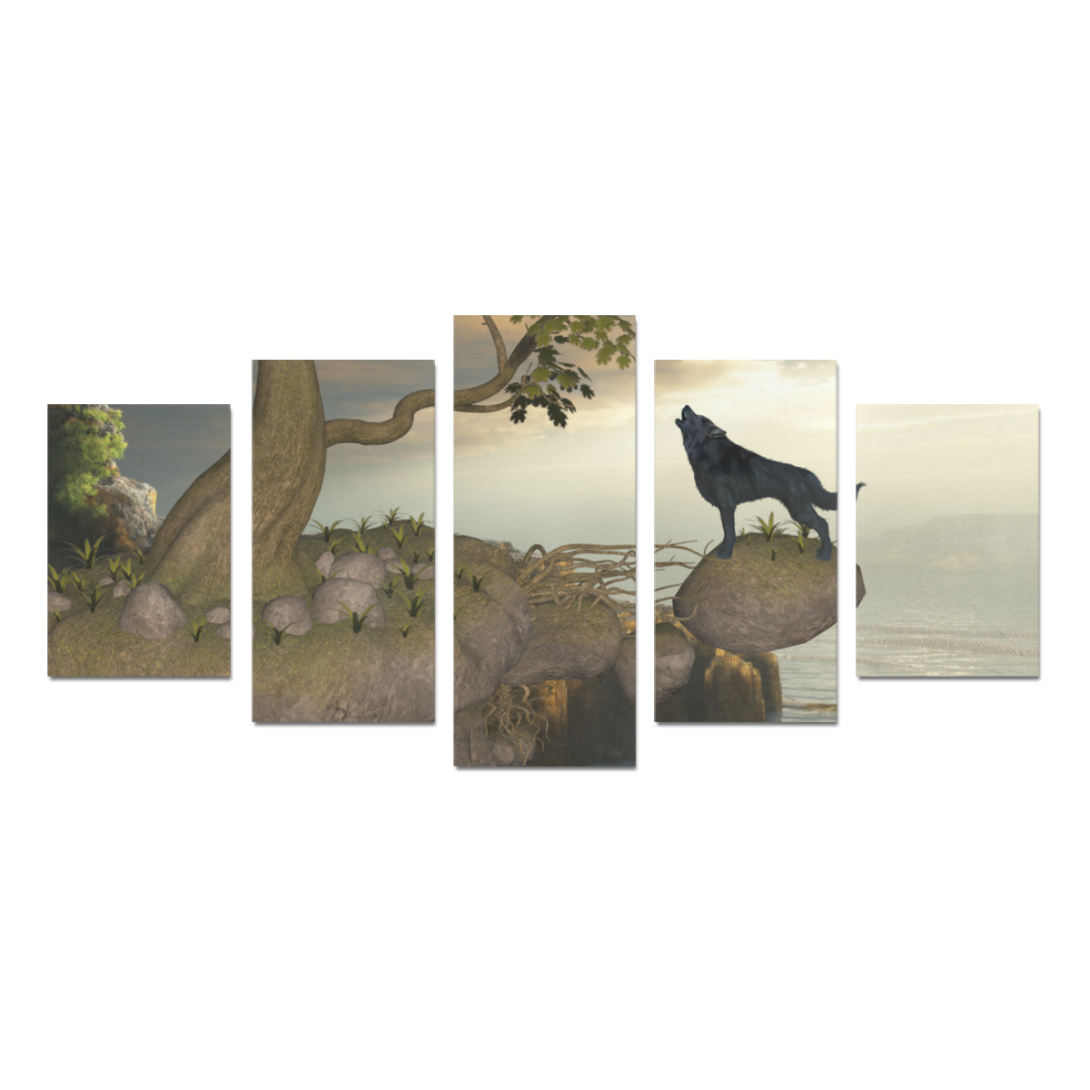 The lonely wolf on a flying rock Canvas Print Sets D (No Frame)