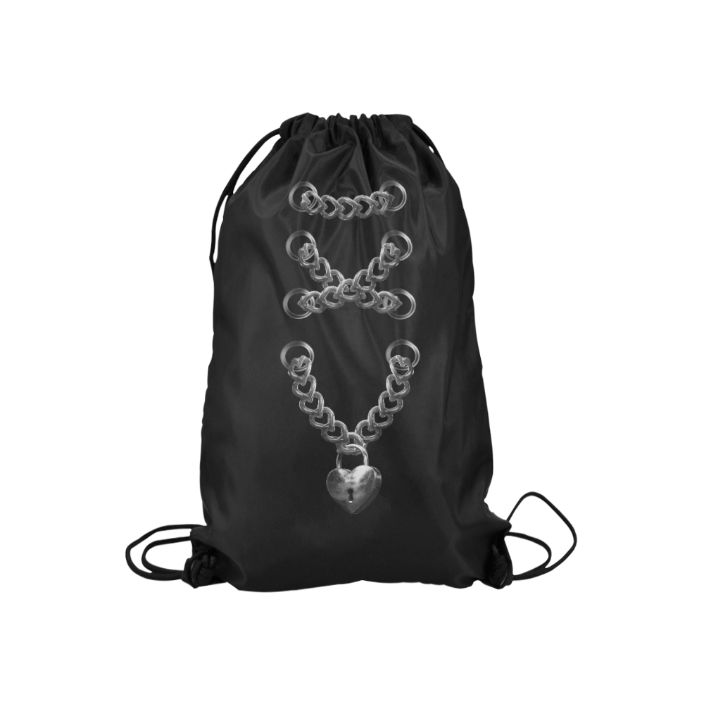 Silver Chain Lock Lacing Love Heart s Small Drawstring Bag Model 1604 (Twin Sides) 11"(W) * 17.7"(H)