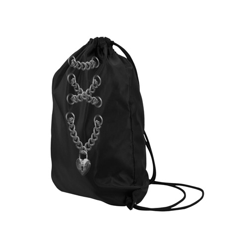 Silver Chain Lock Lacing Love Heart s Medium Drawstring Bag Model 1604 (Twin Sides) 13.8"(W) * 18.1"(H)