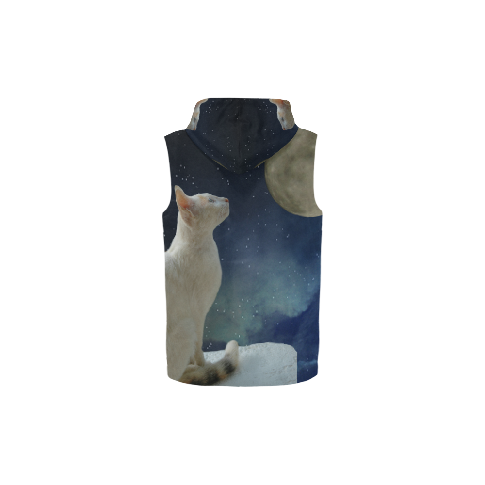 Cat and Moon All Over Print Sleeveless Zip Up Hoodie for Kid (Model H16)