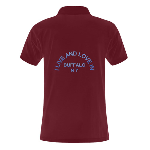 I LIVE AND LOVE  IN BUFFALO NY on Maroon Men's Polo Shirt (Model T24)