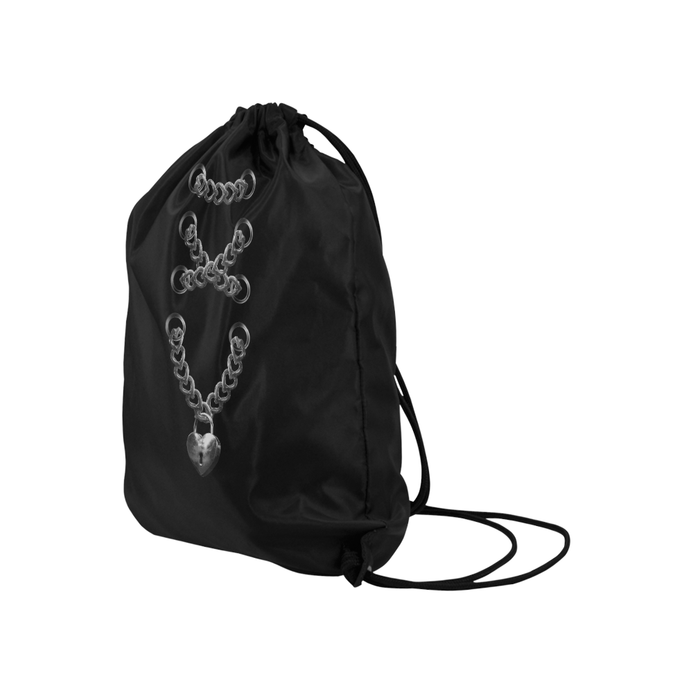 Silver Chain Lock Lacing Love Heart s Large Drawstring Bag Model 1604 (Twin Sides)  16.5"(W) * 19.3"(H)