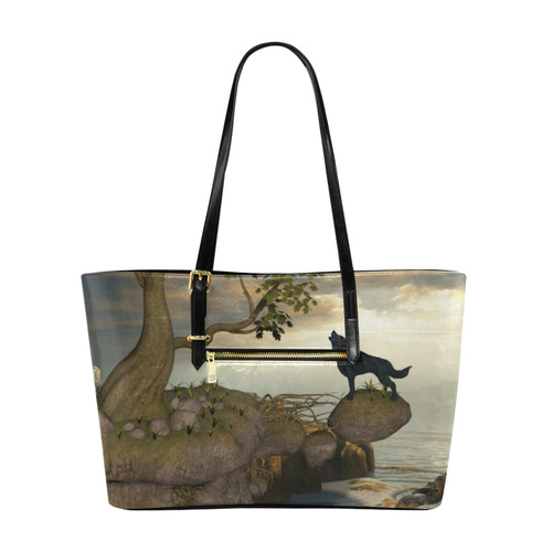 The lonely wolf on a flying rock Euramerican Tote Bag/Large (Model 1656)