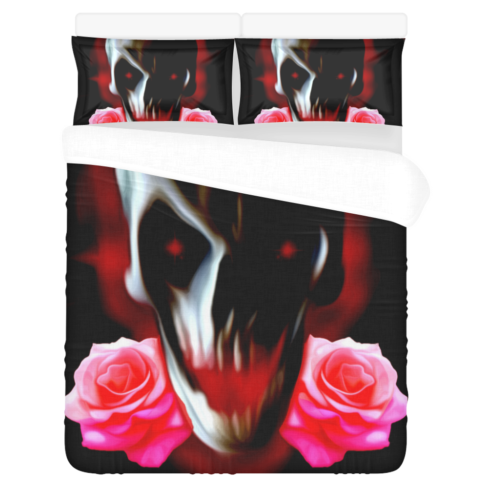 Abstract skull with roses 3-Piece Bedding Set