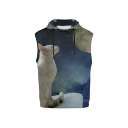 Cat and Moon All Over Print Sleeveless Hoodie for Kid (Model H15)