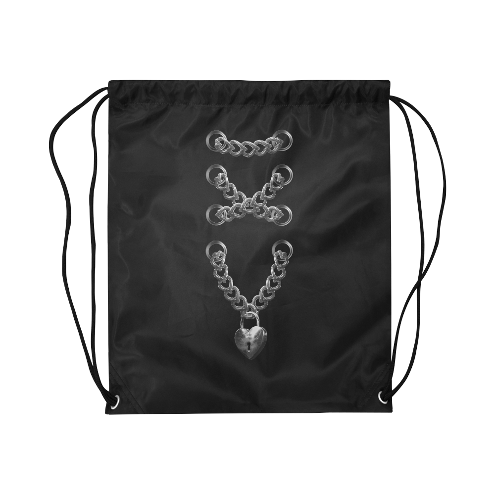 Silver Chain Lock Lacing Love Heart s Large Drawstring Bag Model 1604 (Twin Sides)  16.5"(W) * 19.3"(H)