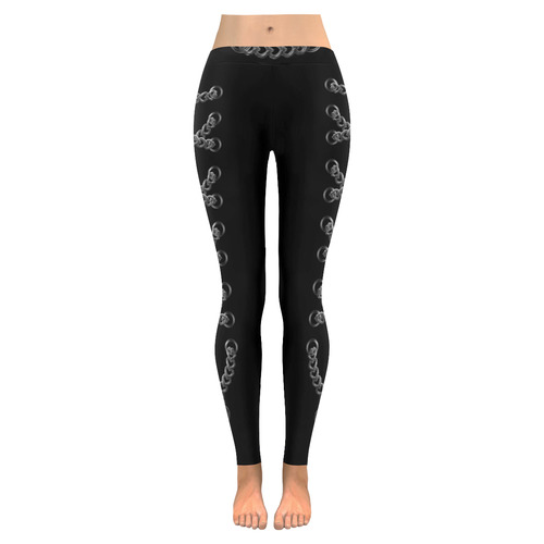 Silver Chain Lock Multi Lacing Love Heart s Women's Low Rise Leggings (Invisible Stitch) (Model L05)