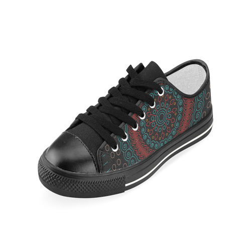 red with green mandala circular Women's Classic Canvas Shoes (Model 018)