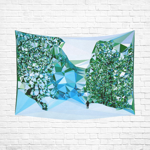 Figure In Snow Low Poly Triangles Cotton Linen Wall Tapestry 80"x 60"