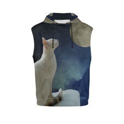 Cat and Moon All Over Print Sleeveless Hoodie for Men (Model H15)