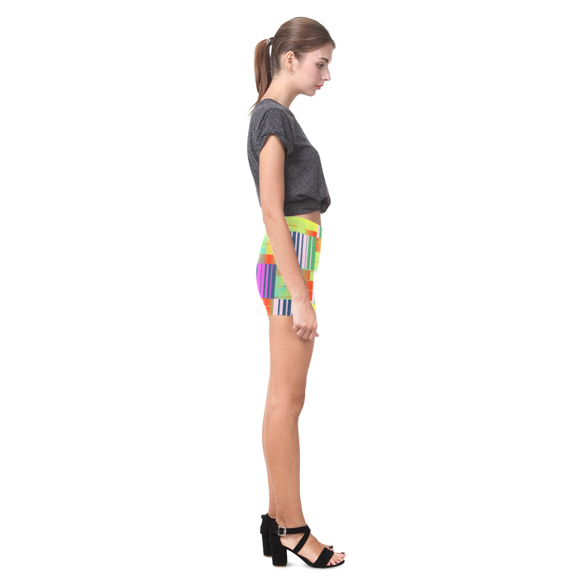 Vertical and horizontal stripes Briseis Skinny Shorts (Model L04)