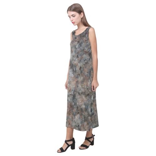 Gray and Pink Granite Phaedra Sleeveless Open Fork Long Dress (Model D08)