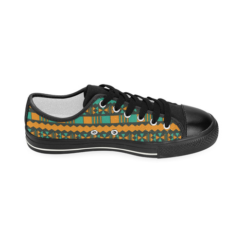 Green and Yellow Aztec Tribal Women's Classic Canvas Shoes (Model 018)