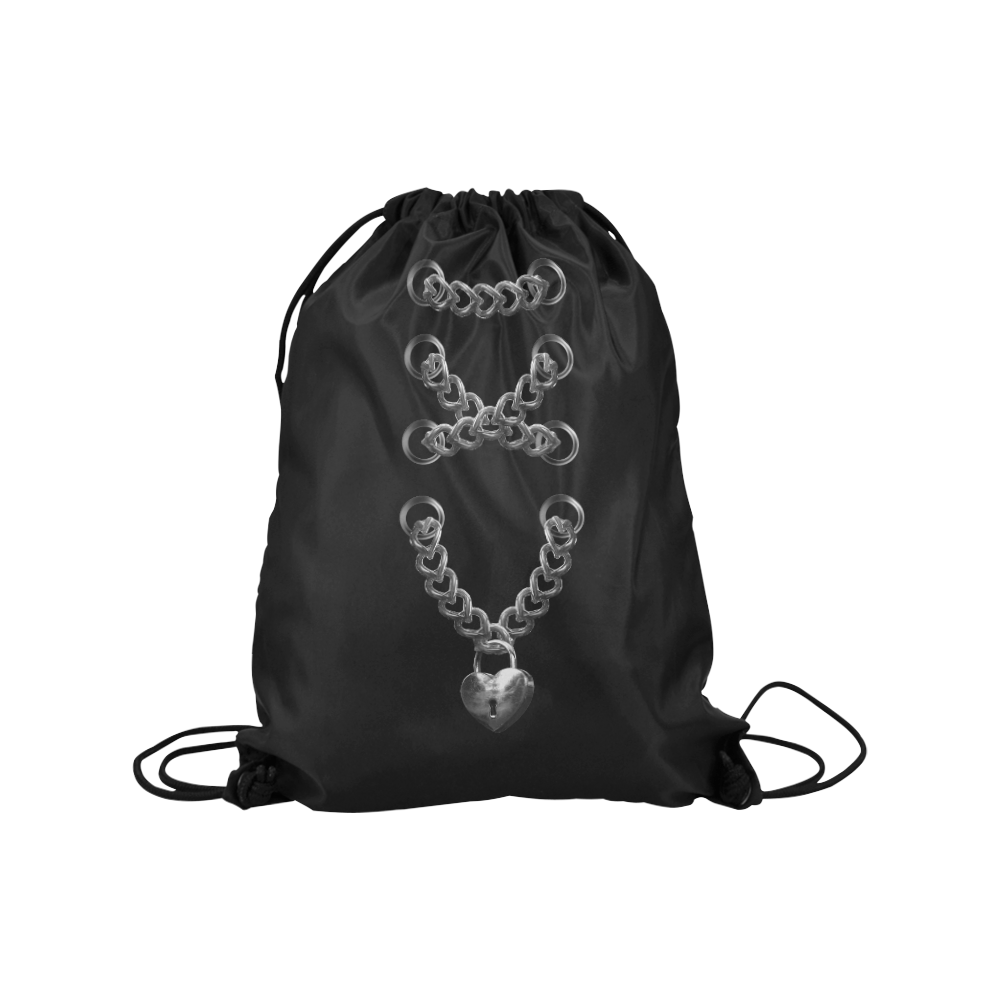 Silver Chain Lock Lacing Love Heart s Medium Drawstring Bag Model 1604 (Twin Sides) 13.8"(W) * 18.1"(H)