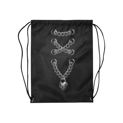 Silver Chain Lock Lacing Love Heart s Medium Drawstring Bag Model 1604 (Twin Sides) 13.8"(W) * 18.1"(H)